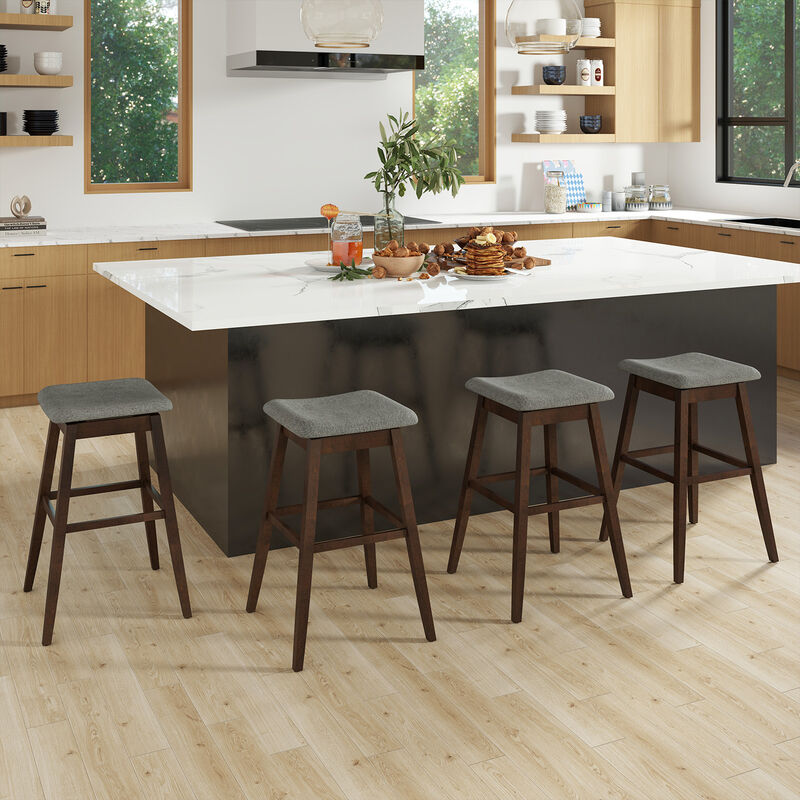 Contemporary Swivel Bar Stools Set of 2 – Padded Seat, Footrest & Rubber Wood Base