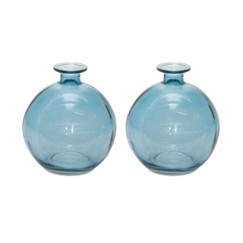 Hivvago Set of Two Blue Glass Round Table Vase
