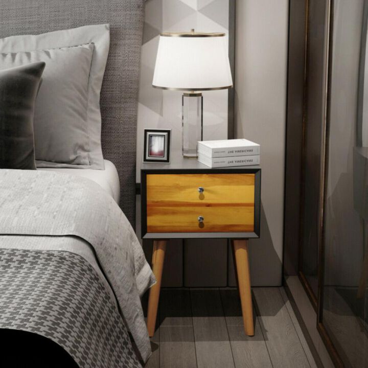 Hivvago Mid-Century Wooden Multipurpose End Table with 2 Storage Drawers