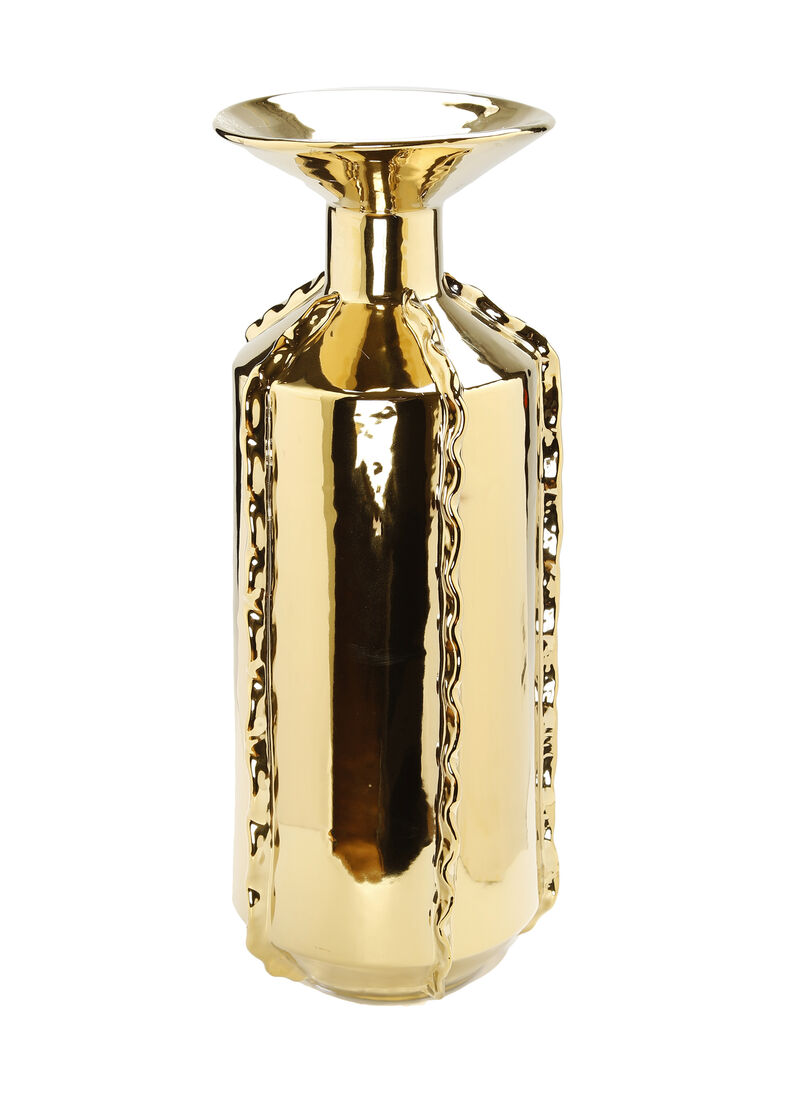 HomeRoots 21" Gold Trumpet Ceramic Table Vase With Sculptural Details image number 0