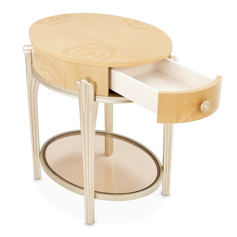 Michael Amini Camellia Field Oval End Table with Drawer - Caramel image number 5
