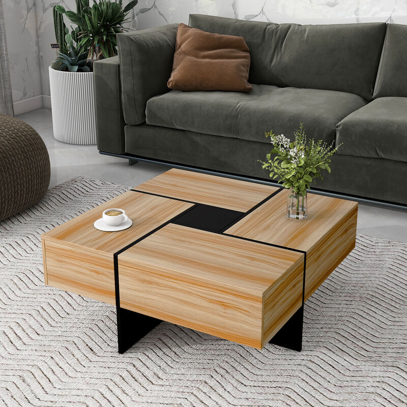 Merax Square UV High-gloss Coffee Table with Storage