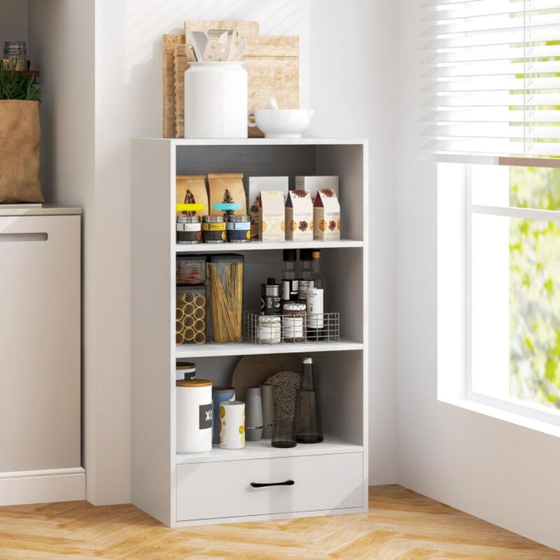 Hivvago 4-Tier Storage Bookcase with Open Shelves Drawer and Anti-toppling Device