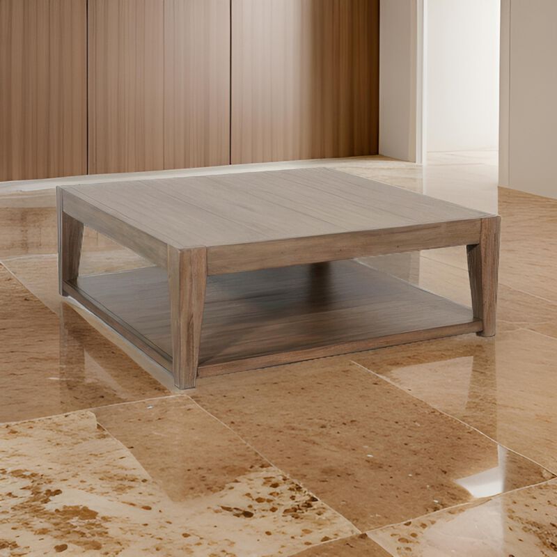 Yael Coffee Table with Caster Wheels, 48 Inch Light Brown Mahogany - Benzara