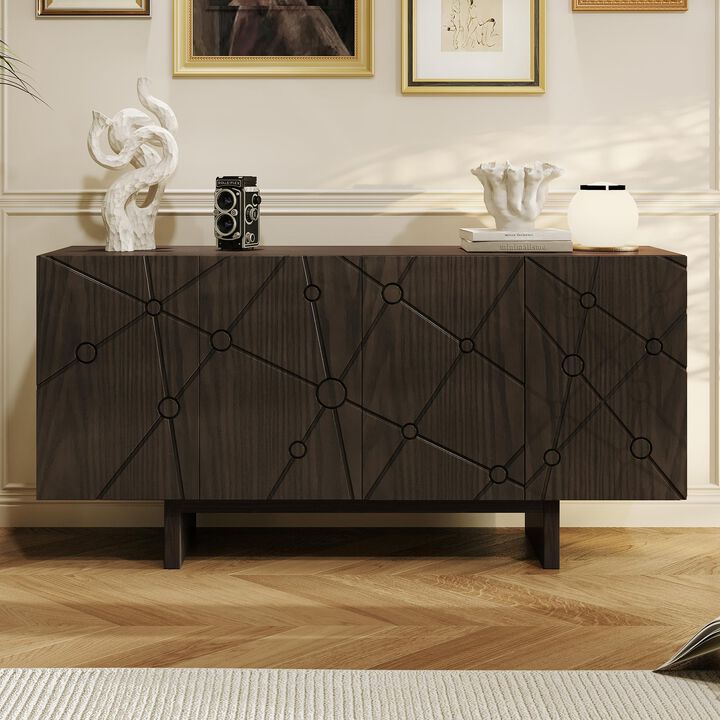 Clihome 63"Sideboard Buffet Cabinet with Adjustable Shelf,Brown Bead