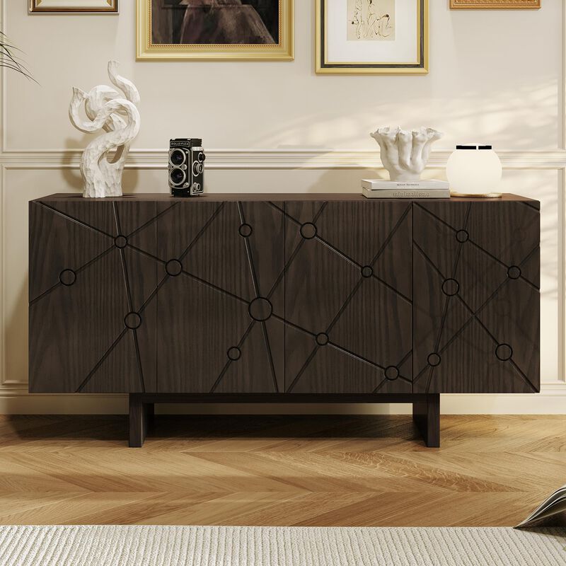 Clihome 63"Sideboard Buffet Cabinet with Adjustable Shelf,Brown Bead