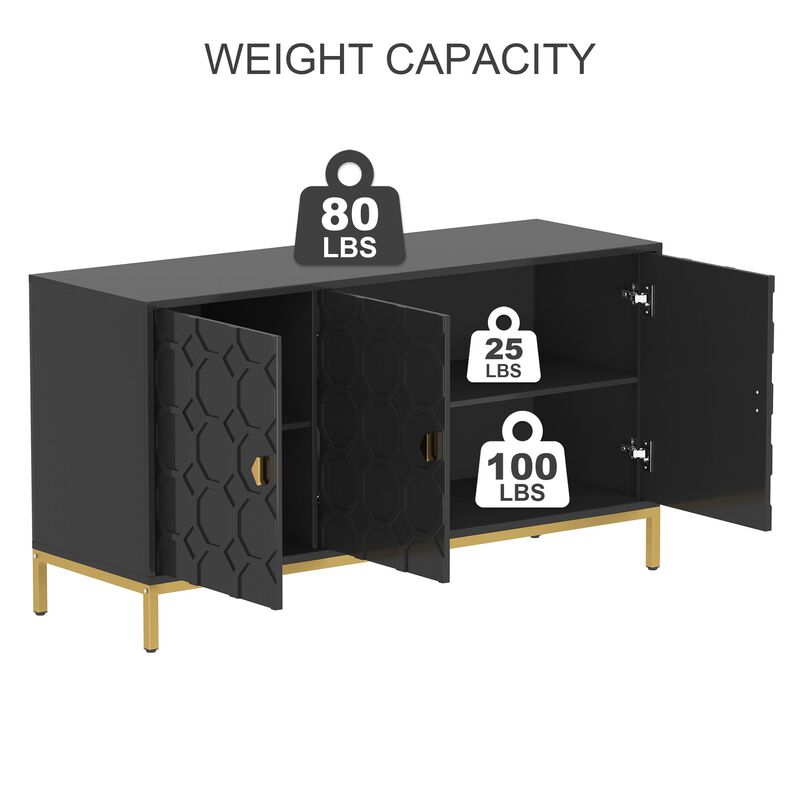 MONDAWE Freestanding Storage Cabinet 3 Door Honeycomb Pattern Accent Cabinet