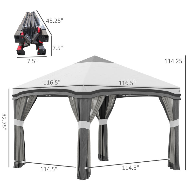 Outsunny 10' x 10' Pop Up Canopy Tent with Netting, Instant Tents for Parties, Height Adjustable, with Wheeled Carry Bag and 4 Sand Bags for Outdoor, Garden, Patio, Gray