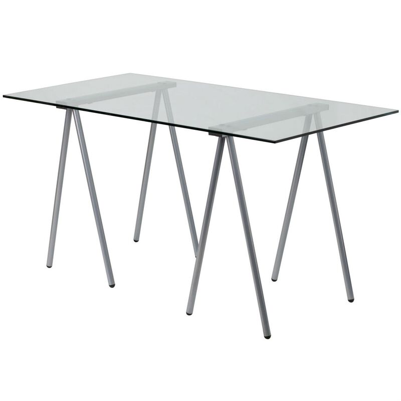 QuikFurn Modern Clear Tempered Glass Top Writing Table Computer Desk with Metal Legs image number 1