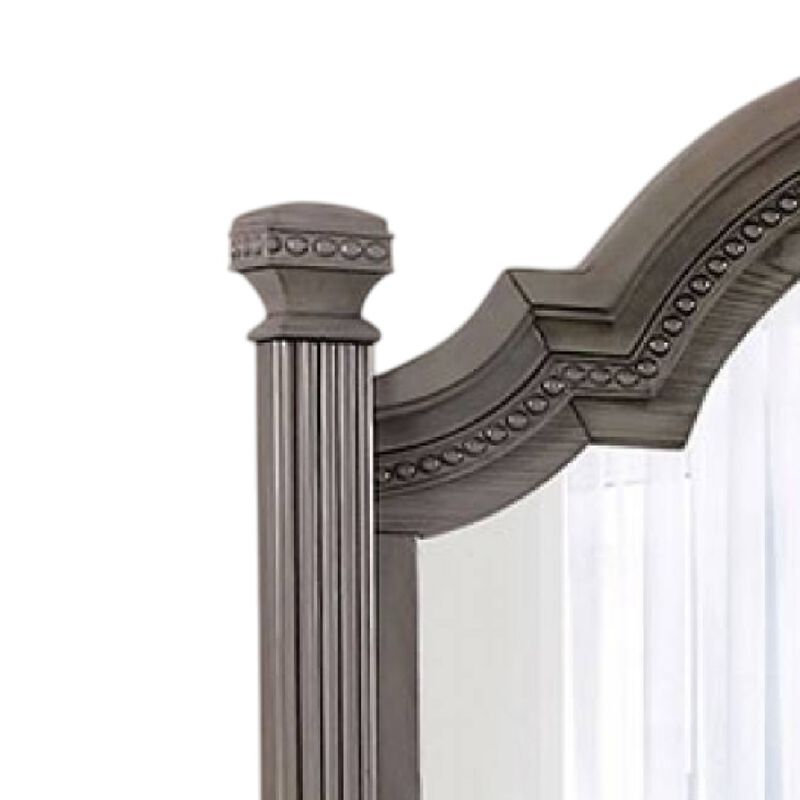 Akia Dresser Vanity Mirror, Reeded Posts, 49 Inch Gray Bell Top Frame