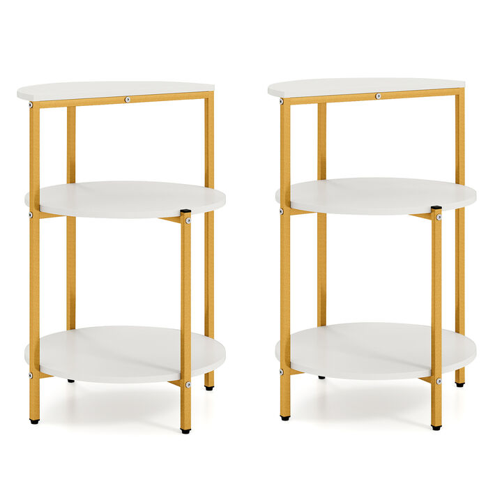 Set of 2 Round End Tables with 3 Tier Storage for Small Spaces