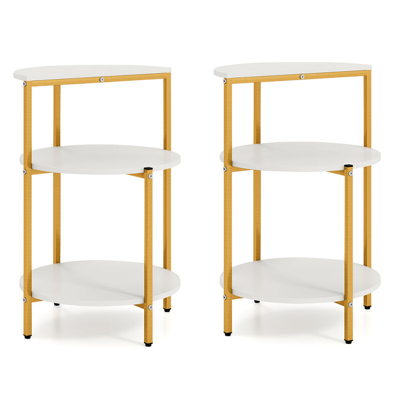 Set of 2 Round End Tables with 3 Tier Storage for Small Spaces image number 0