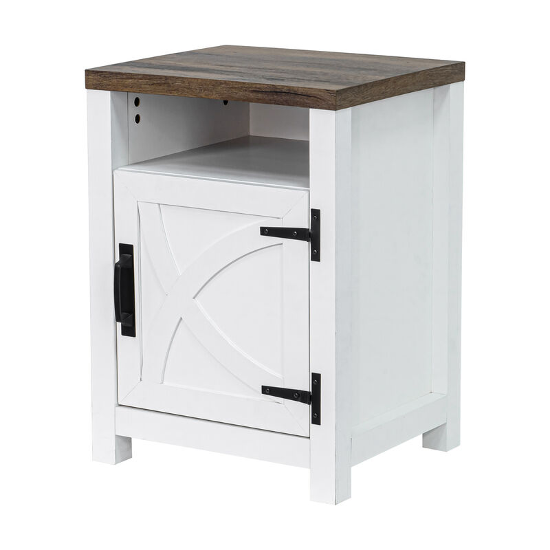 Farmhouse Barn Door Nightstand End Table with Adjustable Shelves