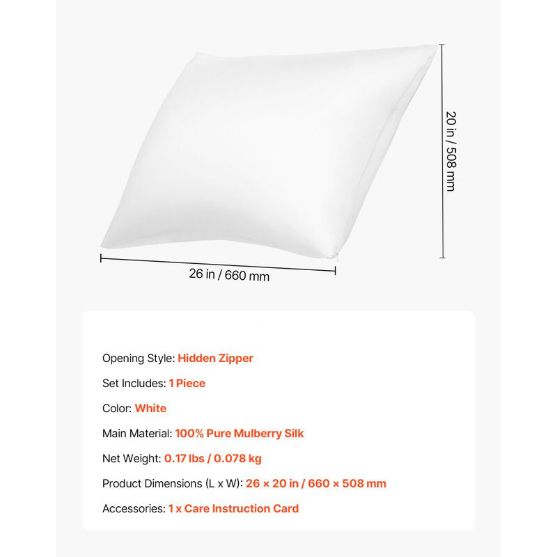 Pure Mulberry Silk Pillowcase with Hidden Zipper, Smooth Pillow Cover for Hair and Skin-White image number 2
