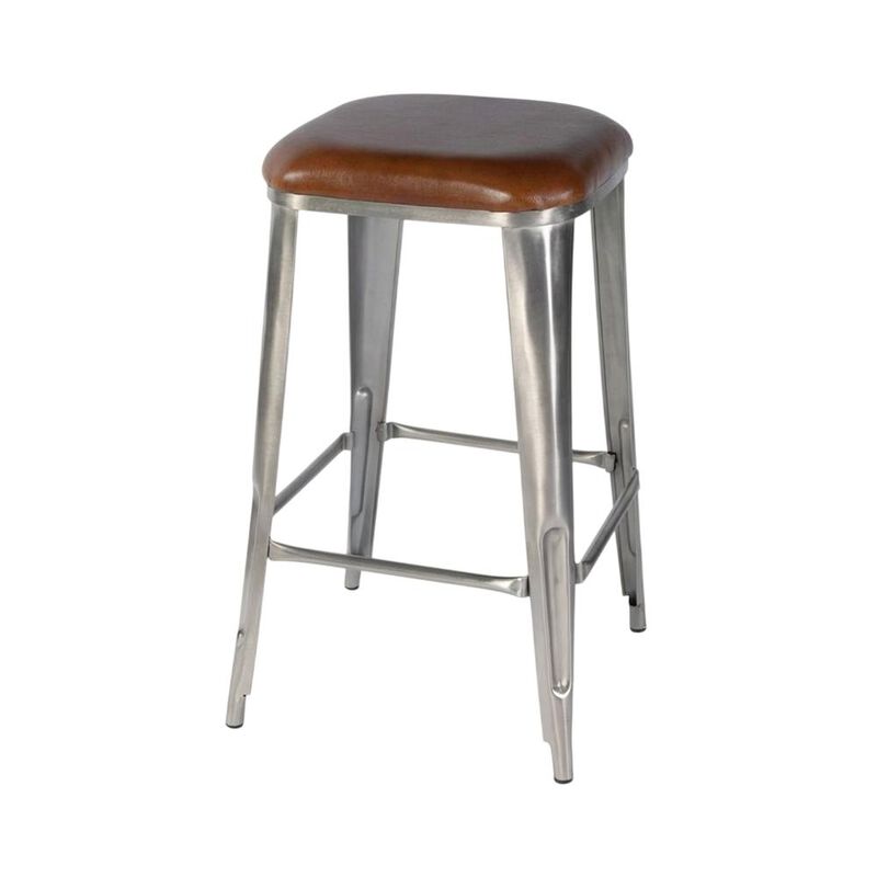Butler Specialty Eastham 30.75 in Seat Height Leather and Iron Bar Stool, Brown, Silver image number 0