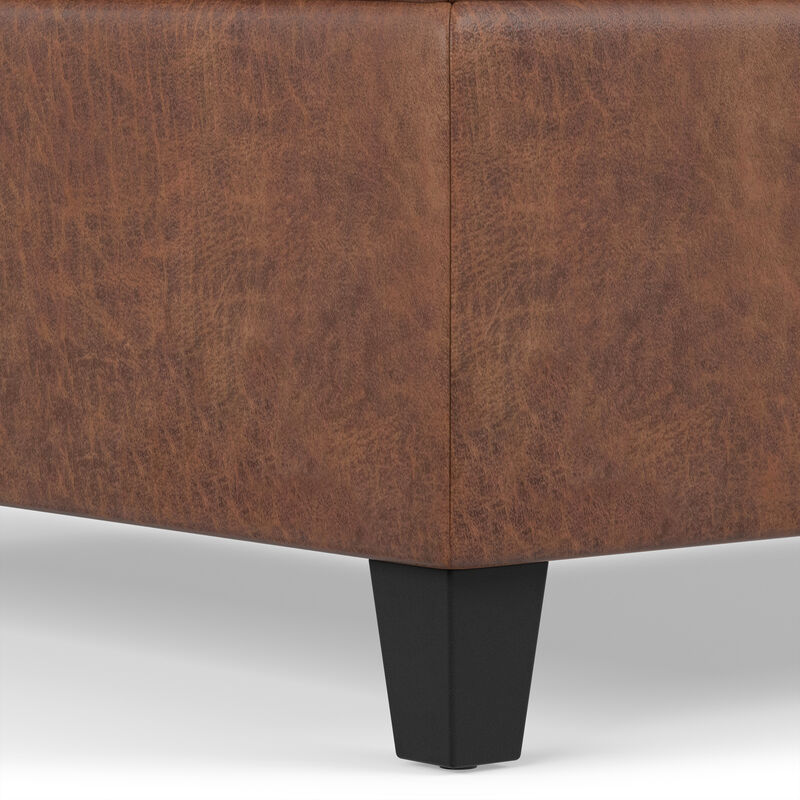 Harrison 36 inch Wide Transitional Square Coffee Table Storage Ottoman in Distressed Umber Brown Vegan Faux Leather, Assembled image number 6