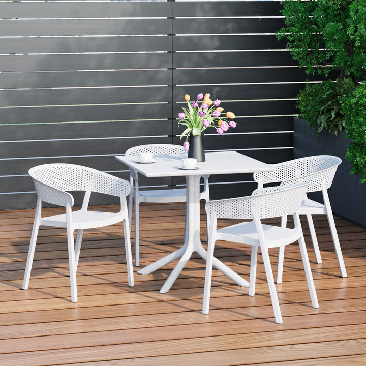 WestinTrends 5-Piece Modern Patio Square Dining Table Set with Stackable Patio Dining Chairs