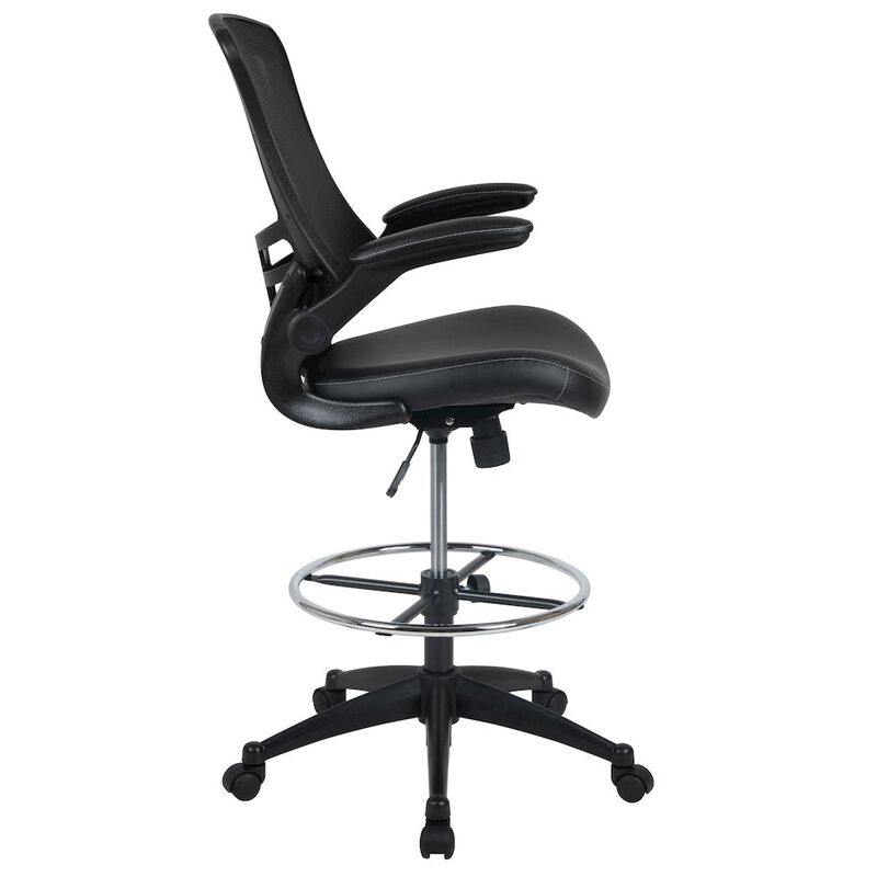 Flash Furniture Mid-Back Black Mesh Ergonomic Drafting Chair with LeatherSoft Seat image number 5