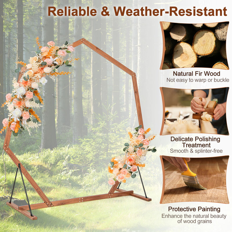 Wooden Wedding Arch Solid Wood Arbor Backdrop Stand for Wedding Ceremony-Heptagon