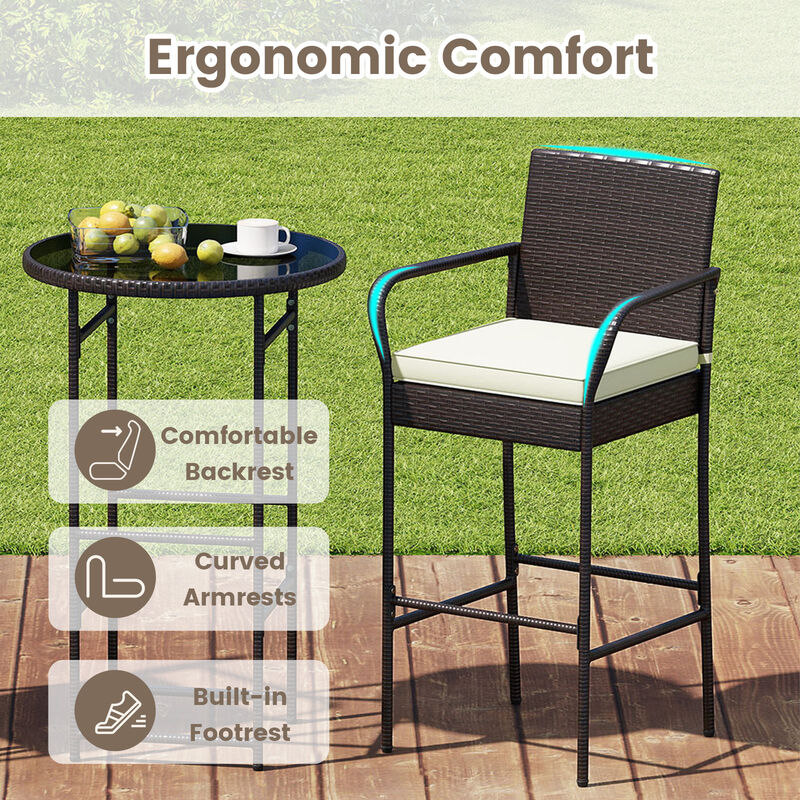 3 Piece Patio Bar Set with 2 Cushioned Seats for Outdoor Use-Off White image number 6