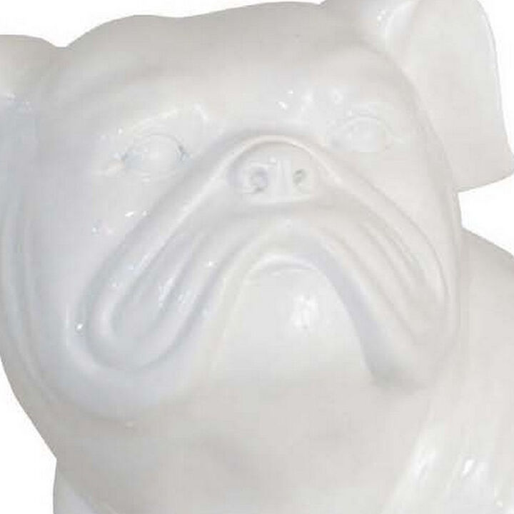 12 Inch Accent Figurine, Pug Dog Statue in a Sitting Posture, White Resin - Benzara