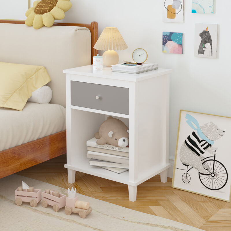 26.77" Wooden Nightstand &ndash; 1 Drawer 1 Shelf, Kids & Adults Bedside