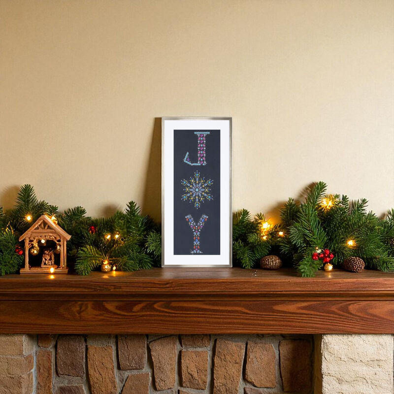 Glass-Framed &ldquo;Joy&rdquo; Holiday D&eacute;cor Art with Embellished Jewel Design