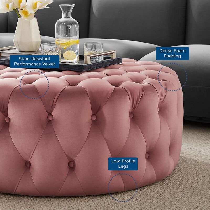 Amour Tufted Button Large Round Performance Velvet Ottoman image number 4