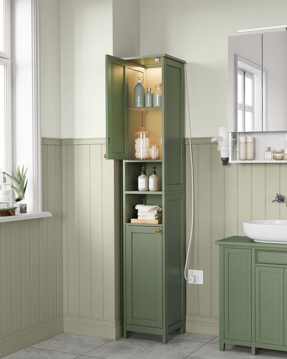 Tall Bathroom Storage Cabinet with Built-In LED Lights and Adjustable Shelves