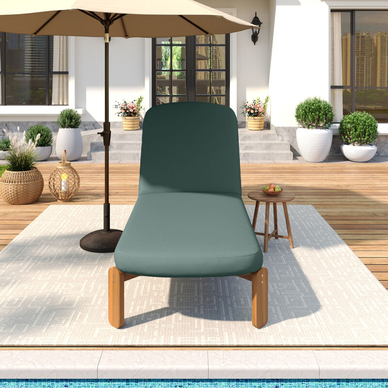 Merax Acacia Wood Adjustable Outdoor Chaise Lounge with Thick UV-Resistant Cushion image number 2