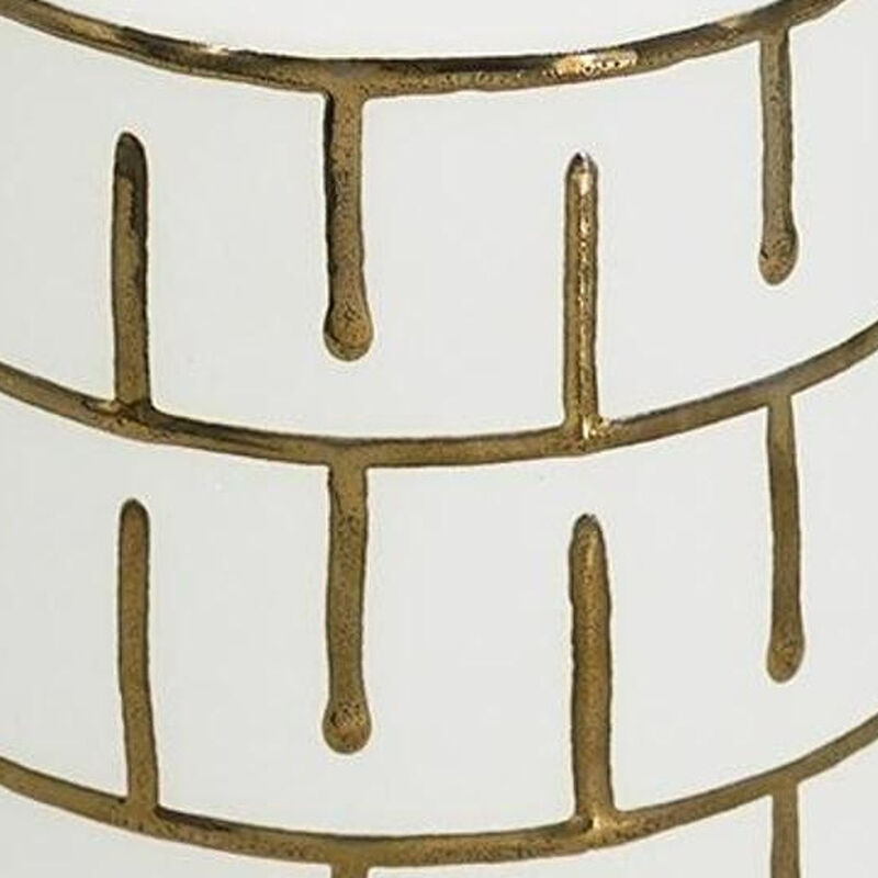 HomeRoots 9" Ivory And Gold Geometric Round Ceramic Table Vase image number 2