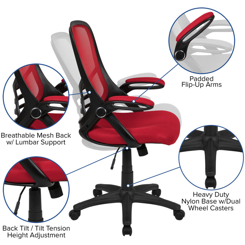 Porter High Back   Mesh Ergonomic Swivel Office Chair with Frame and Flip-up Arms image number 3