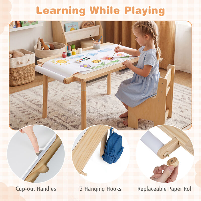 Kids Sensory Table Set Adjustable Height with 2 Storage Bins image number 4