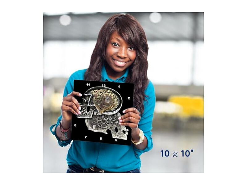 Steampunk Gothic Faux Metal Skull Wall Clock 13 Inch Home Decor image number 1