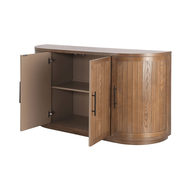 Christopher Knight Home Ashby 57" Modern Curved Buffet Cabinet Sideboard with 4 Doors and Metal Handles