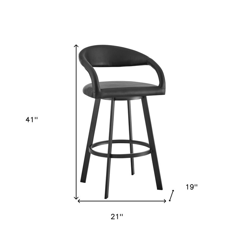 HomeRoots 30" Beige and Black Faux Leather and Iron Low Back Bar Height Swivel Bar Chair