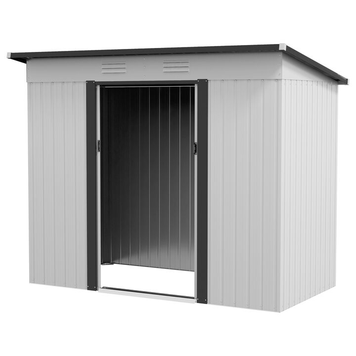 Outsunny 8' x 4' Metal Lean to Garden Shed, Outdoor Storage Shed, Garden Tool House with Double Sliding Doors, 2 Air Vents for Backyard, Patio, Lawn, White