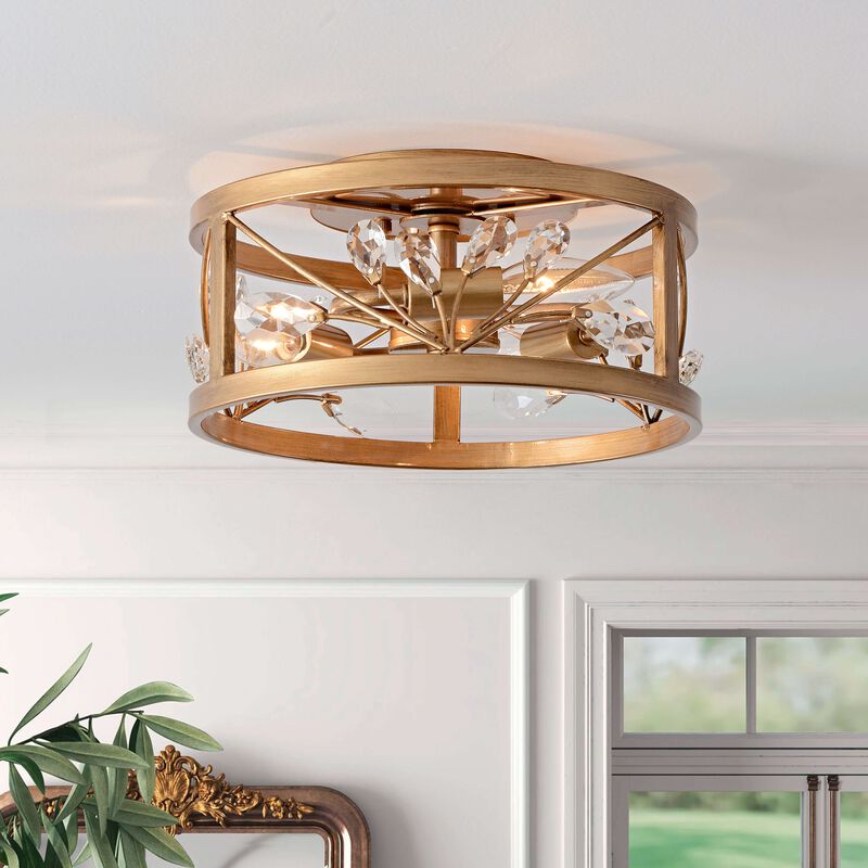 Adela 3-Light Metal Cage Drum Flush Mount - Brushed Brass image number 7