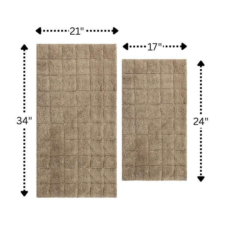 Knightsbridge Summer Tile 220 GSF Non Skid Back Bath Rug Set - 2- Piece - 17x24 and 21x34", Stone