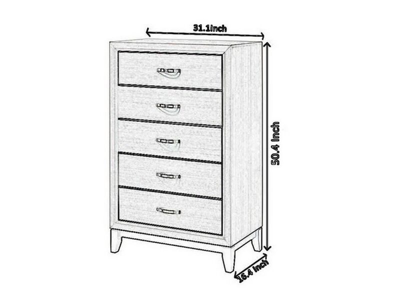 Transitional 5 Drawer Chest with Curved Handle and Chamfered Feet, White - Benzara