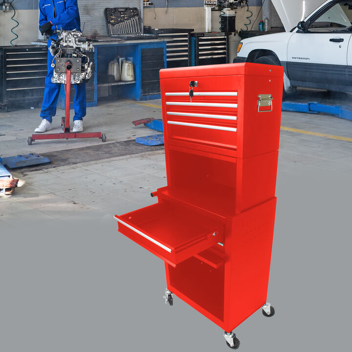 ELEMENT ACE 2-in-1 Detachable Lockable 6-Drawer Rolling Tool Cabinet with Universal Wheels Storage Organizer for Garage Workshop and Repair Shop Use