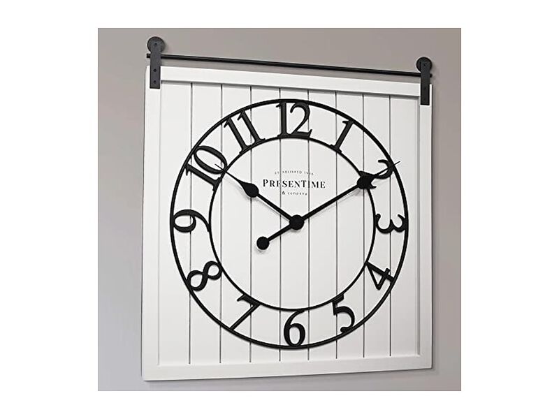 Farmhouse Barn Door Shiplap Style Cream Wall Clock 23 Inch Silent White image number 2