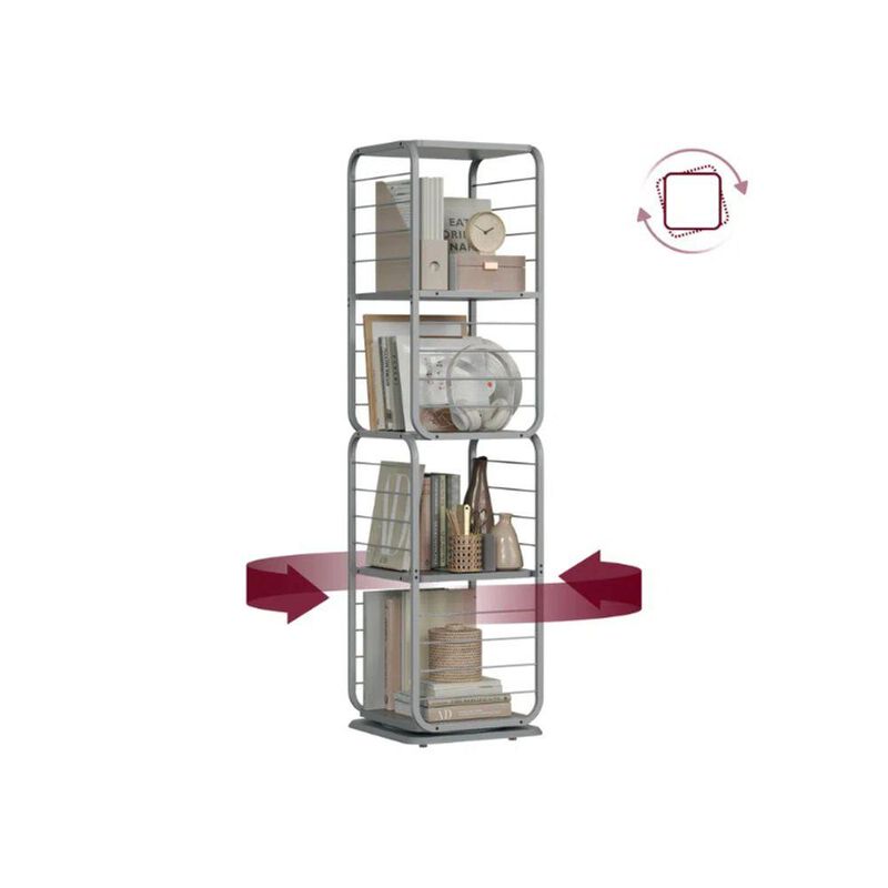 4-Tier Rotating Bookshelf with Bookends for Easy Access and Stylish Organization
