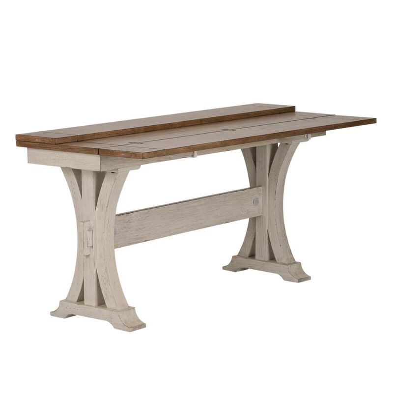 Liberty Furniture Farmhouse Reimagined Flip Lid Sofa Table in Antique White w/ Chestnut Top image number 4
