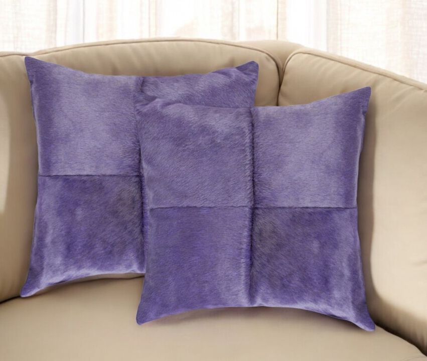 HomeRoots Set of Two 18" Purple Cowhide Throw Pillows
