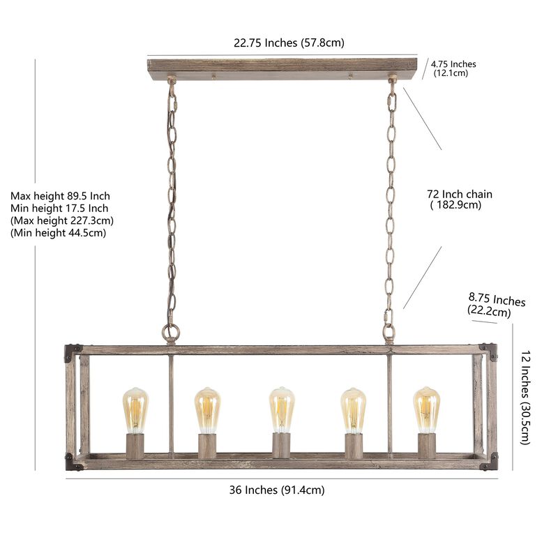 Magnolia 5-Light Linear Adjustable Iron Rustic Farmhouse LED Pendant