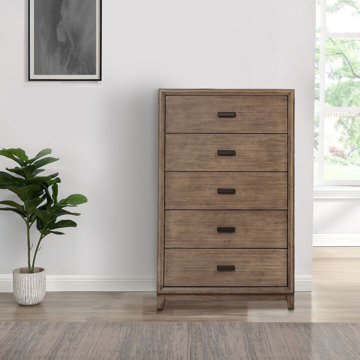 Wooden Chest with 5 Drawers, Brown-Benzara