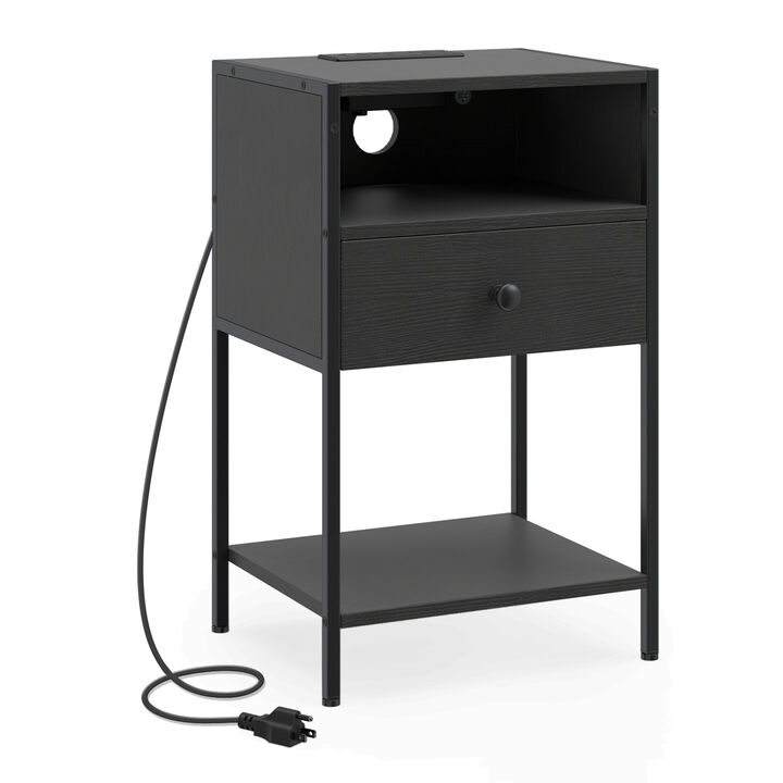 Modern Nightstand with Charging Station, USB Ports and Electrical Outlets