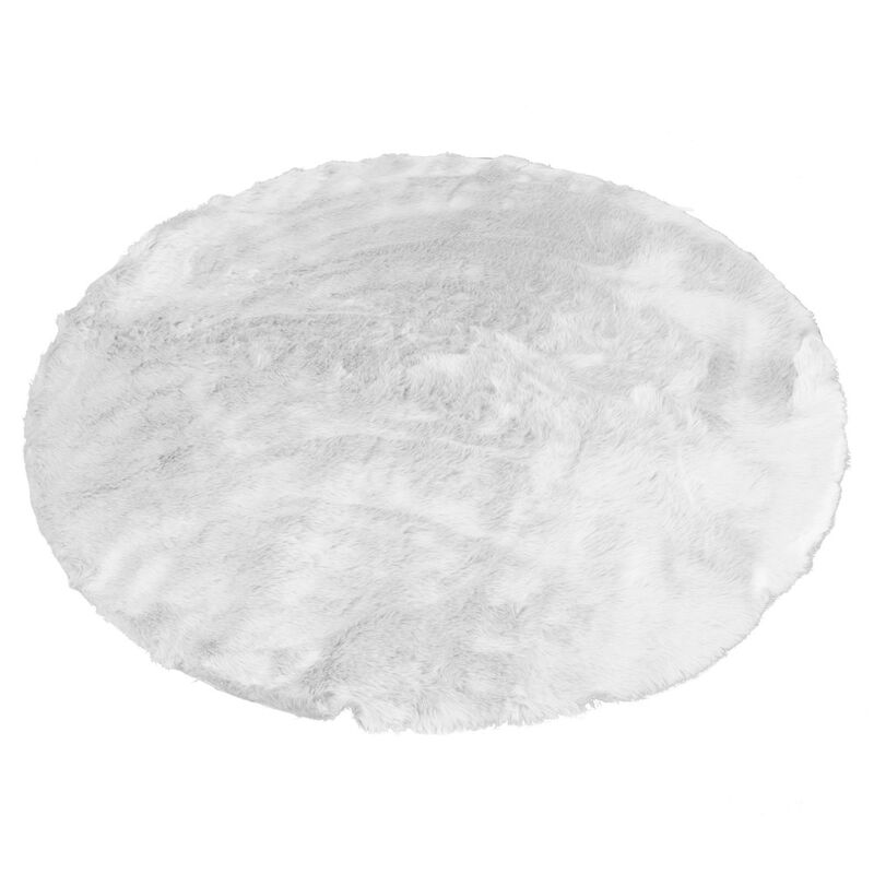 Glamour Home Aurora White Round Faux Fur Area Rug 5 Foot Wide