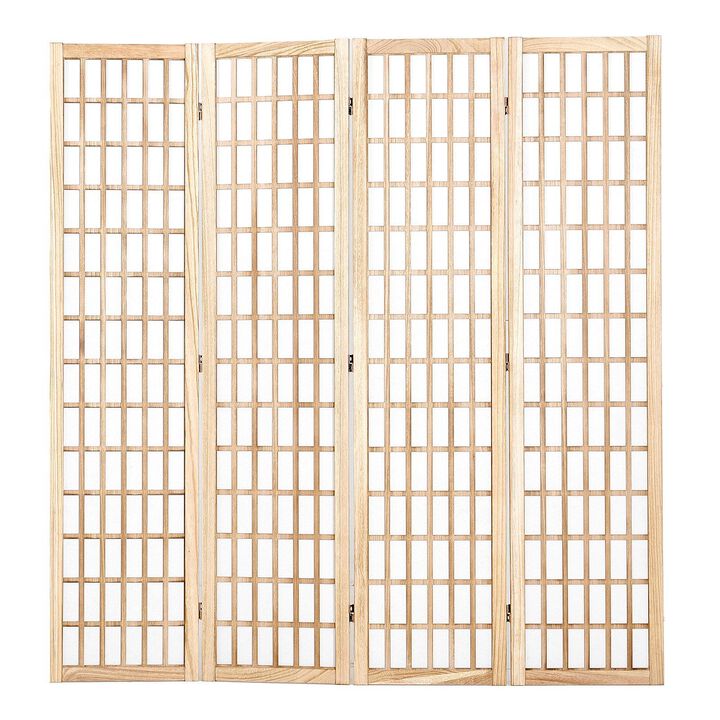 Natural 4 Panel Folding Room Divider Privacy Screen for Bedroom Office